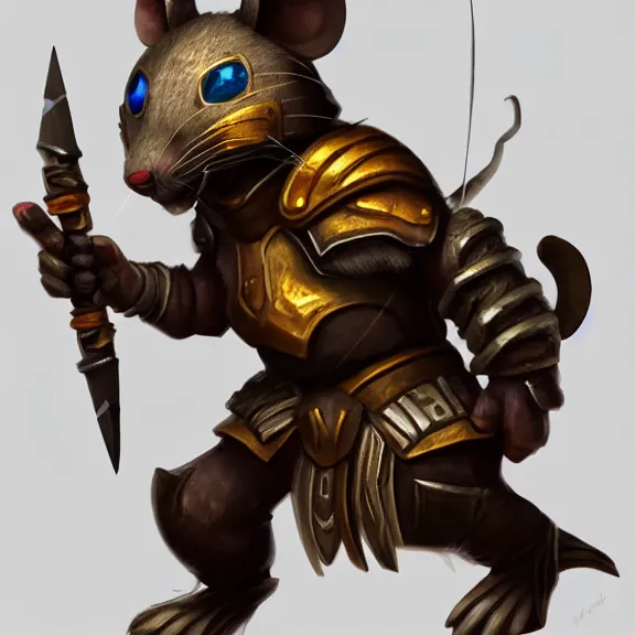 Prompt: warrior mouse with armor grabbing floating crystal, RPG Portrait, trending on Artstation, Pose Study, ultra detailed, award winning