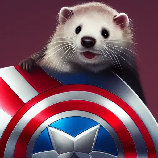 Prompt: A ferret is cuddling Captain America's shield, hyperdetailed, artstation, cgsociety, 8k