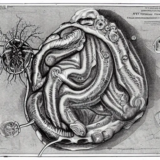 Prompt: anatomical diagram of a shoggoth from an old medical encyclopedia