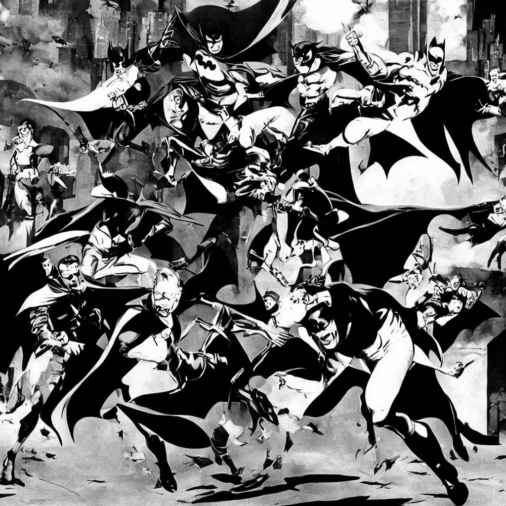 Image similar to Batman chasing the Joker, a still from the Batman (1966) television series