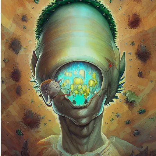 Prompt: mushroom mohawk projector portrait by gaston bussierre and charles vess and james jean and erik jones and rhads, inspired by rick and morty, epic, funny, huge scale, beautiful fine face features, intricate high details, sharp, ultradetailed