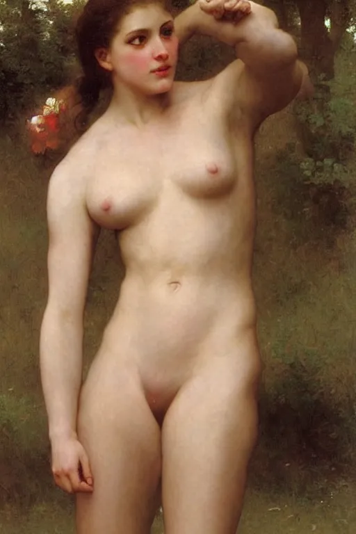 Image similar to portrait of a giant beautiful athletic pale girl, hd, realistic, bouguereau