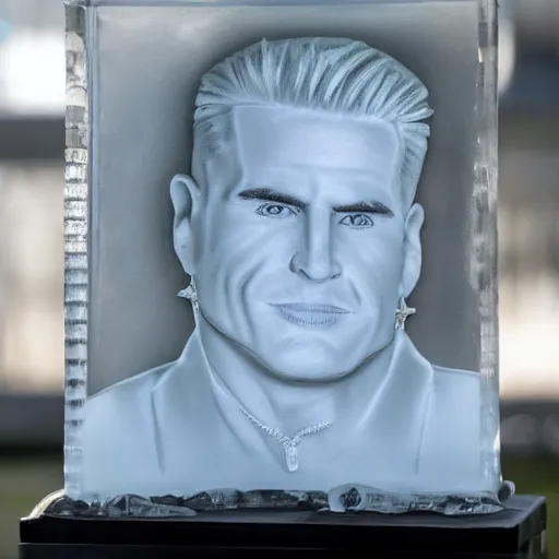 Image similar to an ice sculpture portrait of vanilla ice