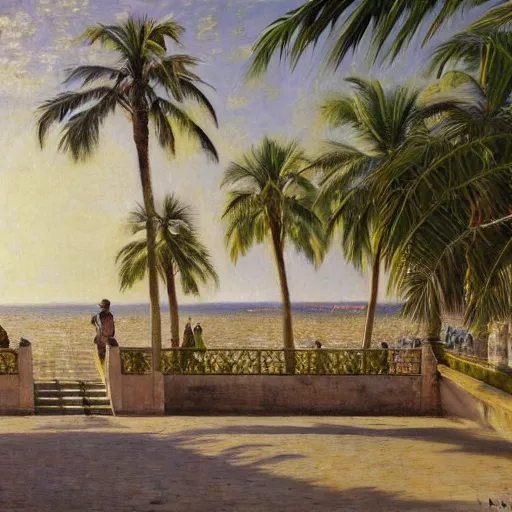 Prompt: a ultradetailed beautiful painting of the amazonas palace balustrade designed by jules bastien - lepage, hans belmer, frank weston and gustave baumann, beach, trending on artstation, mediterranean, palm trees, refracted color sparkles, sharp focus, soft light, 8 k 4 k