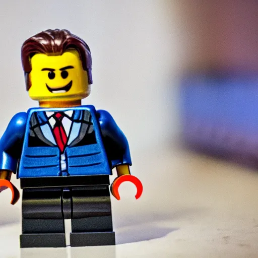 Image similar to lego minifig of elon musk looking angry