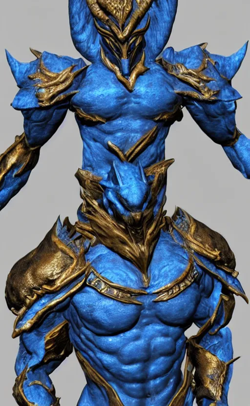 Image similar to Blue dragon armor, bronze statue, unreal engine, high detailed