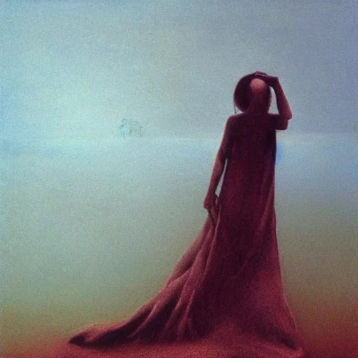 Image similar to a woman posing, by Zdzislaw Beksinski and Marat Safin