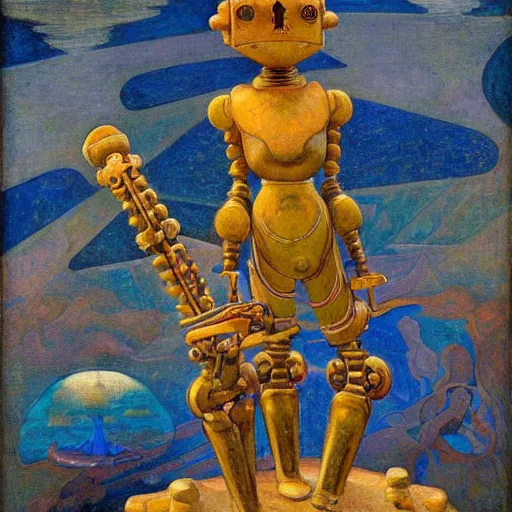 Image similar to sculpture of an ornate robot bird, by annie swynnerton and diego rivera and nicholas roerich and jean delville, symbolist, dramatic lighting, god rays, art brut, rich colors, smooth, sharp focus, extremely detailed, adolf wolfli, by janet fish and ( donato giancola and bilibin )