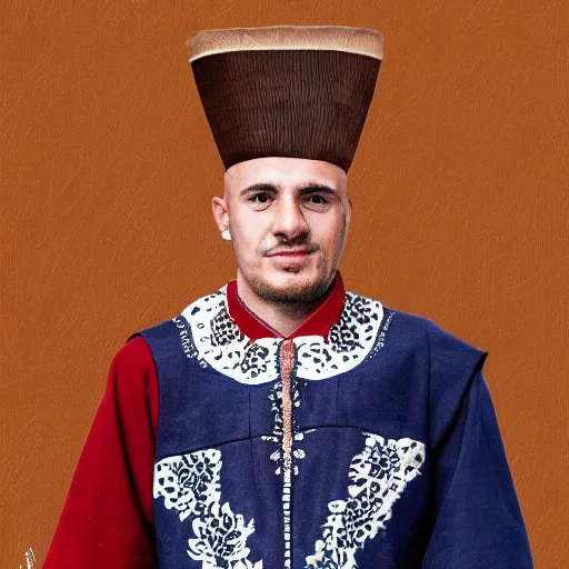 Image similar to joe bidden in traditional bosnian clothing, photorealistic