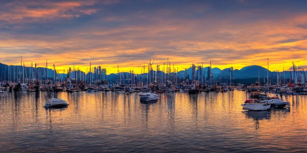 Image similar to vancouver harbour with a glorious sunset. professional photography
