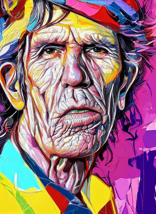 Image similar to portrait keith richards, vivid, intricate, highly detailed, smooth, digital illustration by francoise nielly