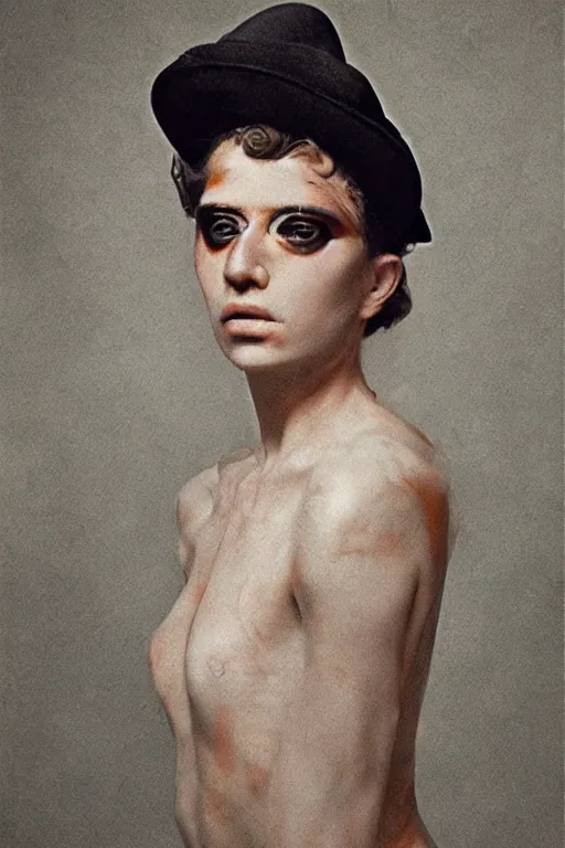 Image similar to hyperrealism close - up fashion portrait by roversi photo from the holy mountain by alejandro jodorowsky in style of francisco goya