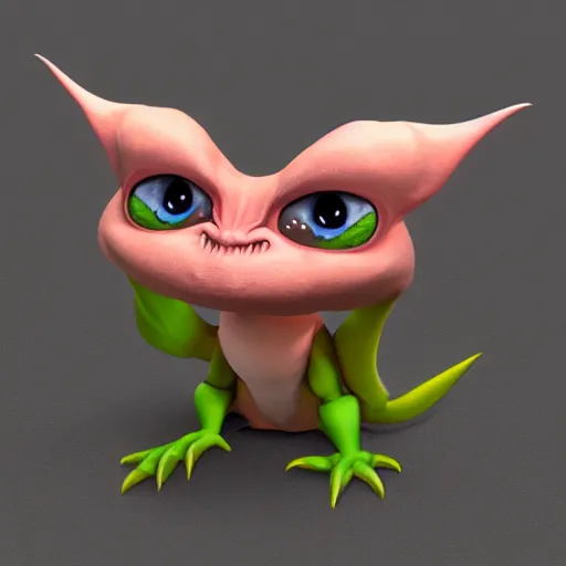 Image similar to poorly rendered 3 d adorable gremlin