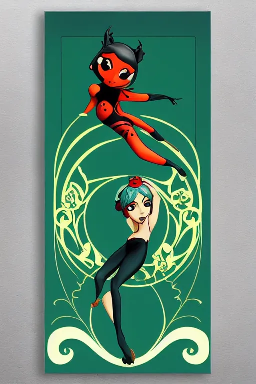 Prompt: art nouveau poster, miraculous ladybug