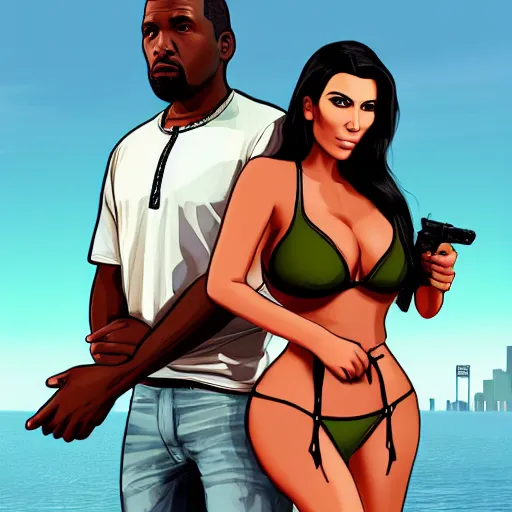 Image similar to videogame cover of gta 6 miami kim kardashian and george floyd accurate eyes