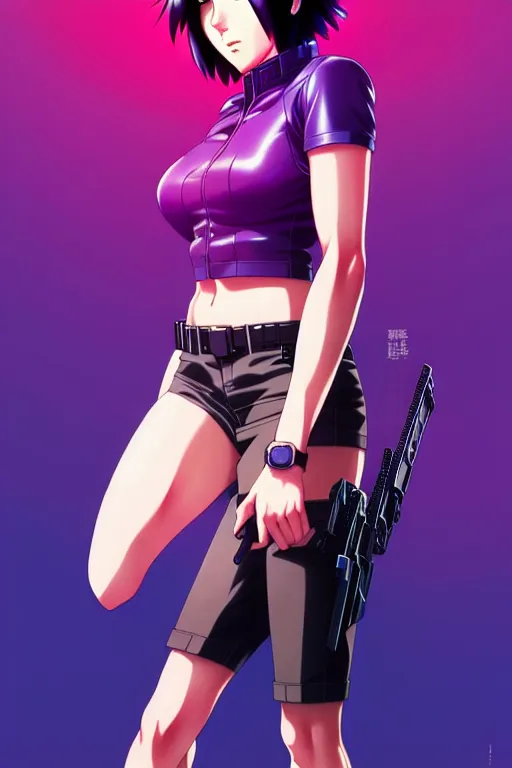 Image similar to a fullbody portrait of motoko kusanagi the major ghost in the shell : : stand alone complex, under repairs, maintenance : : by ilya kuvshinov, rossdraws, artgerm, sola digital arts, anti aliasing, raytracing : :