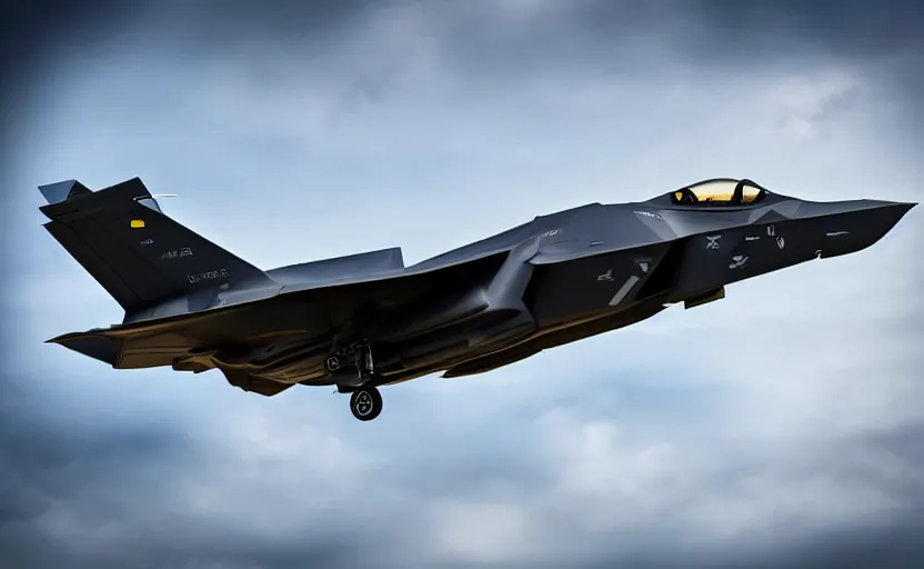 Image similar to panavia tornado replica, f 3 5, stealth surface, top gun maverick, realistic aircraft, realistic paint job, from falcon bms, designed by polestar, promo photo, stunning, dcs world style, bokeh soft, shot on 1 5 0 mm, zenithal lightning, trending on instagram, by award winning photographer, symmetrical features