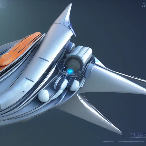 Prompt: full shot photograph of futuristic space ship inspired by vintage supercars flying in the milky way, JC park, Kezrek, Vincent Maréchal, Nicolas Bouvier, cinematic, hard surface modeling