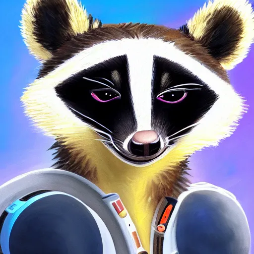 Image similar to painting of an anthropomorphic raccoon astronaut with ref half - furaffinity, digital painting, detailed, by disney, pixar