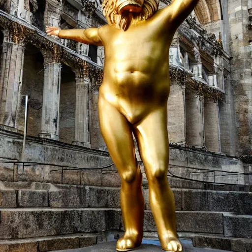 Image similar to golden statue of a lion wearing a leotard