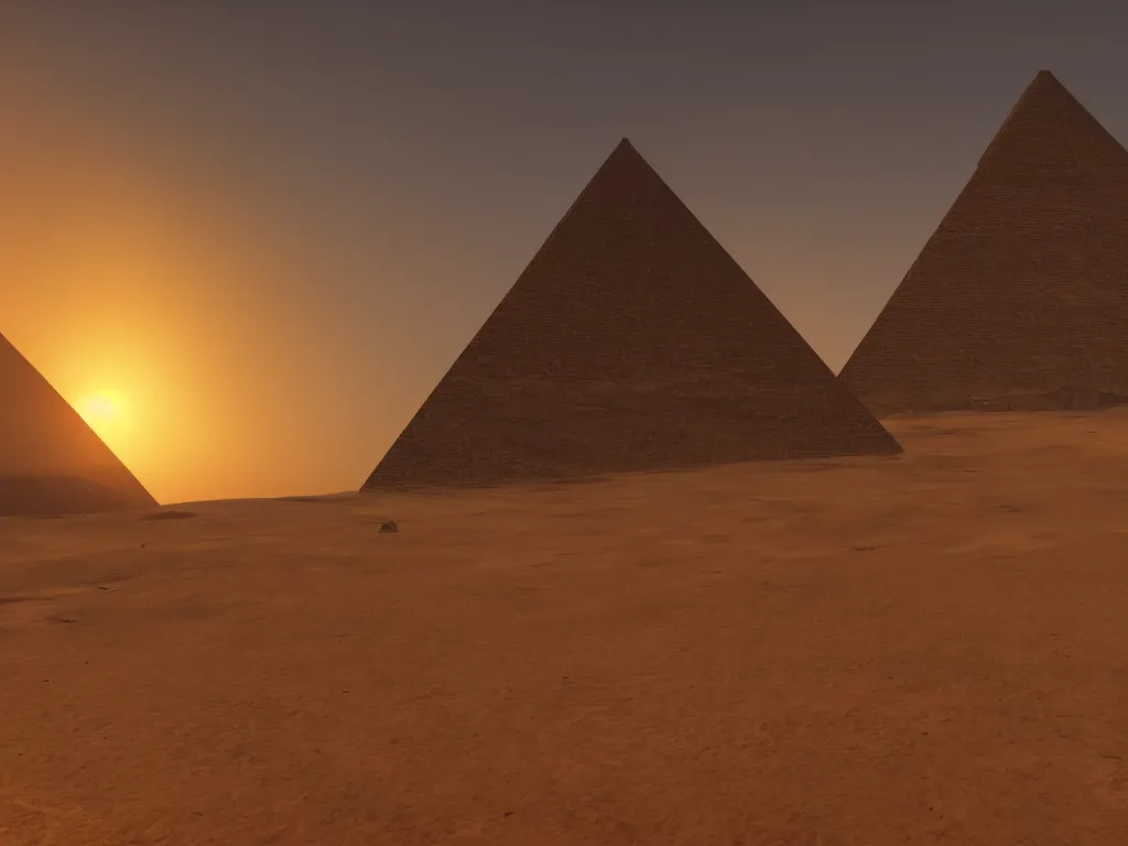 Image similar to the bent pyramid at sunset, cinematic, dramatic lighting, ubisoft style, unreal engine 5