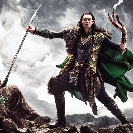 Prompt: the norse god king banishing loki from valhall, dramatic, highly detailed, cinematic, 4 k