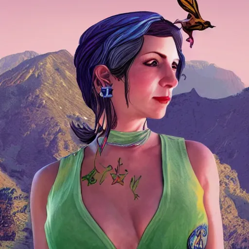 Image similar to fairy queen in GTA V, cover art by Stephen Bliss, artstation