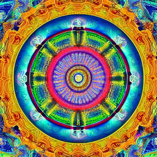 Image similar to A beautiful Buddhist Mandala, hyper-detailed, rainbow color scheme :: Mystical, astral, concept art - cinematic realism