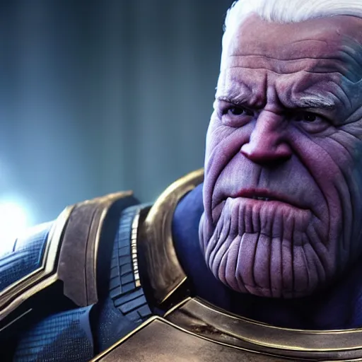 Prompt: Joe Biden cast as Thanos, still from marvel movie, hyperrealistic, 8k, Octane Render,