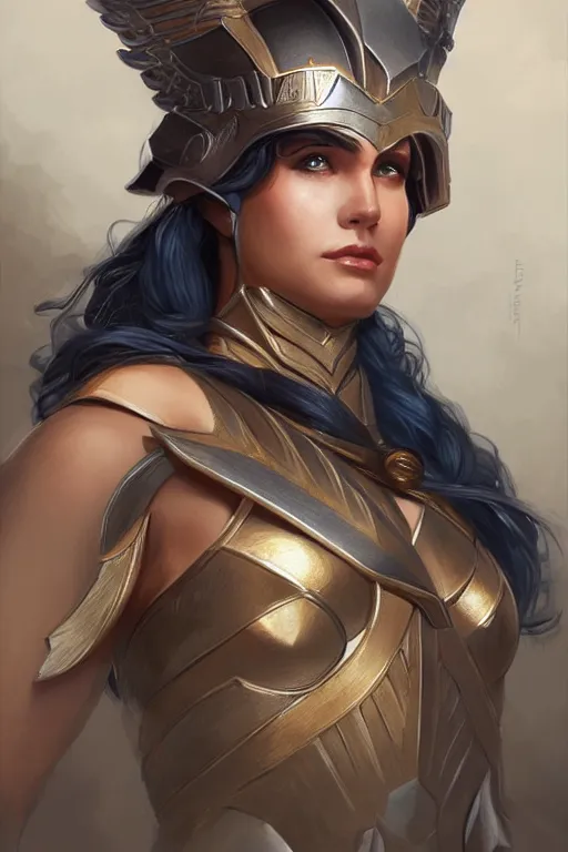 Image similar to amazon valkyrie athena, d & d, fantasy, portrait, highly detailed, headshot, digital painting, trending on artstation, concept art, sharp focus, illustration, art by artgerm and greg rutkowski and magali villeneuve