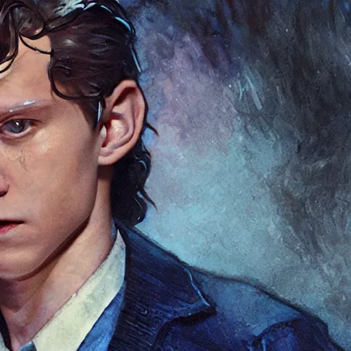 Prompt: tom holland as a rough dirty old man with a scruffy beard in a dark blue trenchcoat as the new doctor who, cinematic, volumetric lighting, f 8 aperture, cinematic eastman 5 3 8 4 film, photorealistic by greg rutkowski, by stanley artgerm, by alphonse mucha