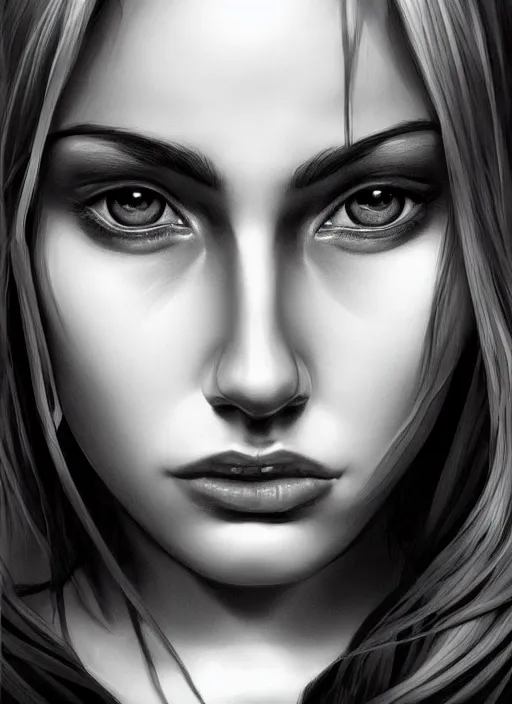 Image similar to up close portrait of a beautiful woman in black and white, photorealistic, art by diego fazio and diegoKoi and oscar Ukono, concept art, sharp focus, artgerm, 8k highly detailed