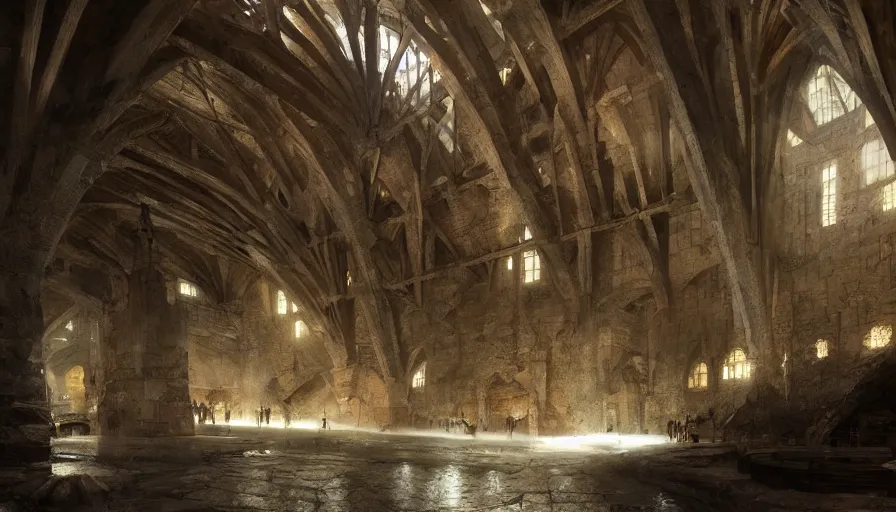 Prompt: medieval salt mine interior, light, shadows, reflections, epic composition, intricate, elegant, volumetric lighting, digital painting, highly detailed, artstation, sharp focus, illustration, concept art, ruan jia, steve mccurry