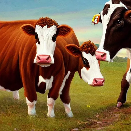 Image similar to a cow eating another cow, highly detailed, fantasy art