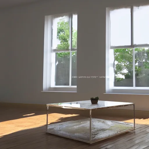 Prompt: Coffee table in a house, Blender render, natural lighting, 4K