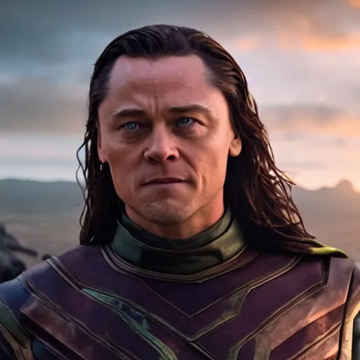Prompt: film still of Leonardo Decaprio as Loki in Avengers Endgame