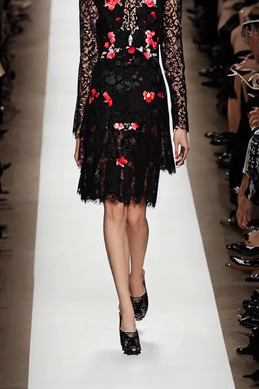 Image similar to valentino 2 0 1 3 floral, lace, geometric patterned, cybernetic fashion, dress, skirt & blouse