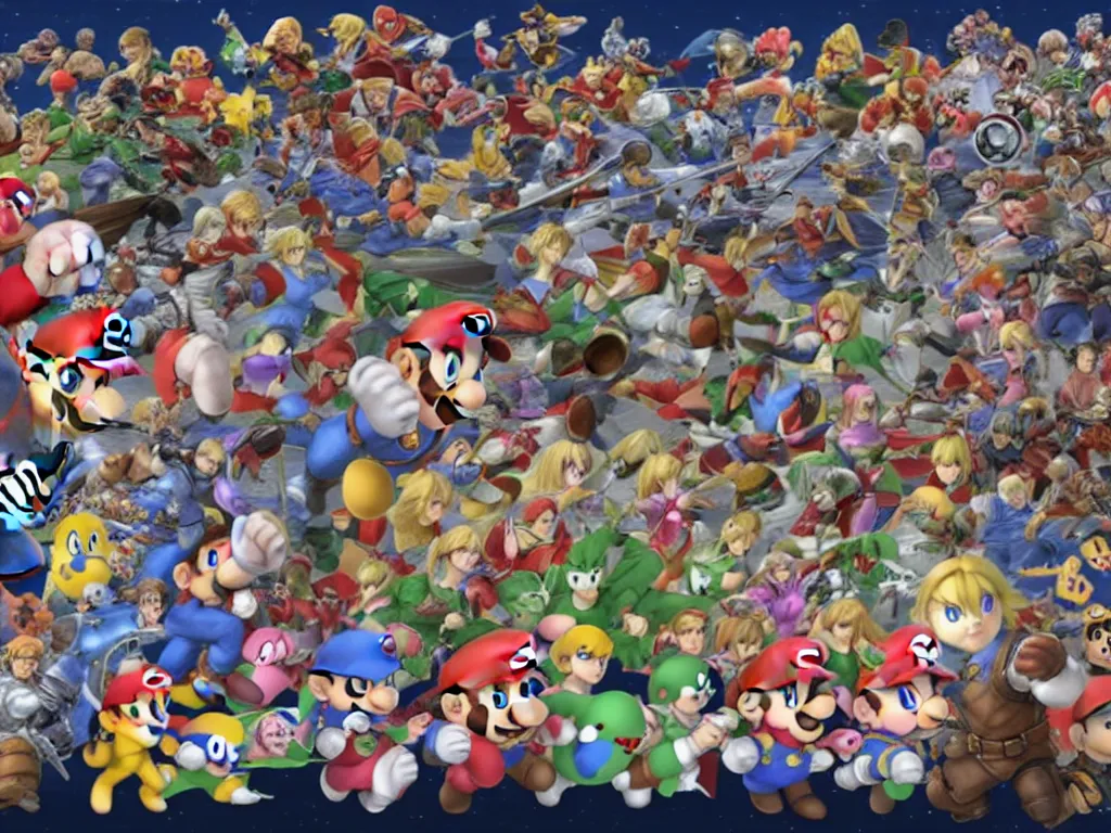 Prompt: super smash bros large character selection screen