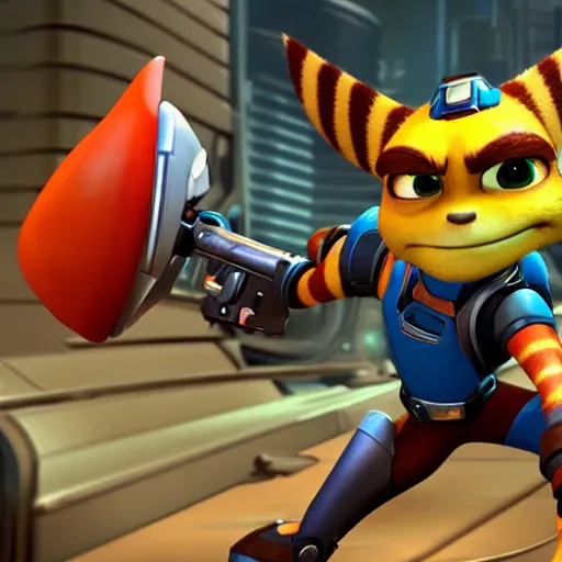 Prompt: ratchet from ratchet and clank tries to stop dr.nefarious