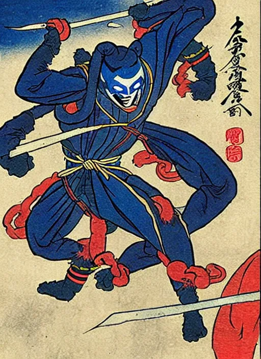 Image similar to mortal kombat's sub - zero as a yokai illustrated by kawanabe kyosai and toriyama sekien