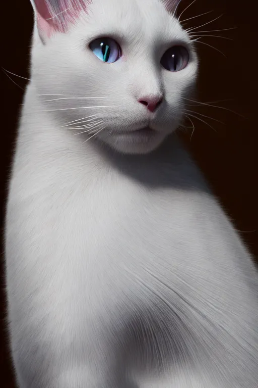 Image similar to a white cat wearing a formal overcoat, hyperrealistic, concept art, octane render, unreal engine 5, trending on DeviantArt, highly detailed, high quality, 8K, soft lighting, cute, studio background, studio lighting, realistic face, trending on Artstation, elegant clothes, profile picture