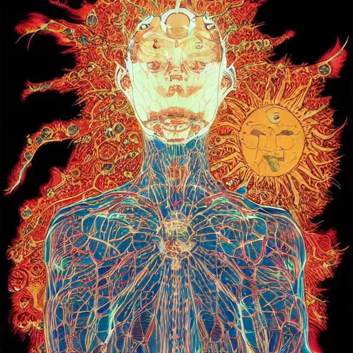 Image similar to shintaro kago yoji shinkawa and victo ngai cellular human body apophasis glorious energy of the sun