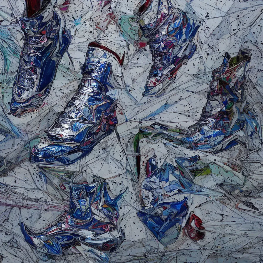 Prompt: futuristic balenciaga sneakers, nft art, highly detailed, hyper realistic, art by todd mcfarlane