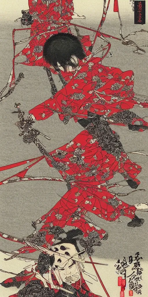 Image similar to screenshot of the red samurai from Takato Yamamoto's book the tale of the red samurai