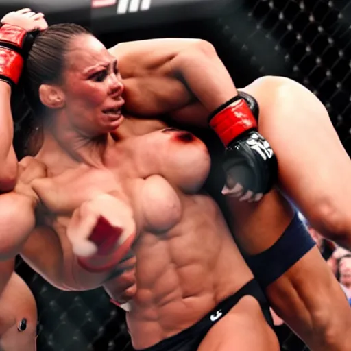 Image similar to transgender muscular woman beating up woman in ufc