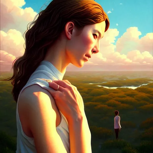 Prompt: a beautiful scenic painting by artgerm and wlop and wes anderson and spike jonze, loving