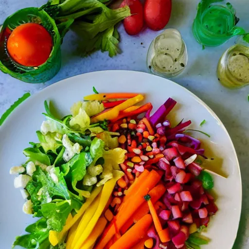 Image similar to a coleau salad with rainbow carrots