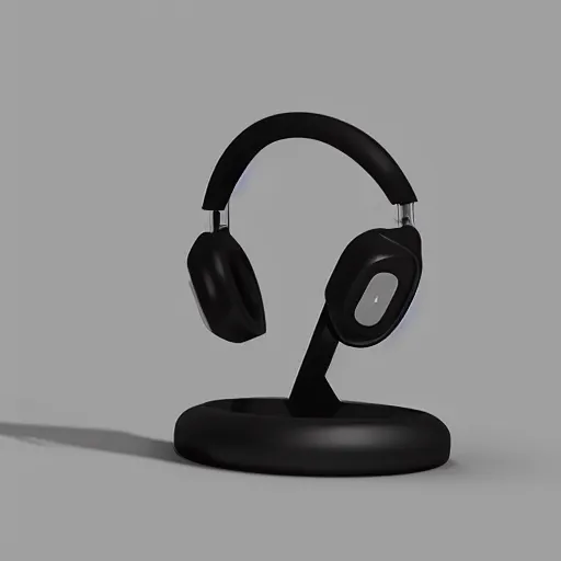 Prompt: wireless headphone stand stand, futuristic, techno, cyberpunk, product design, render, concept, fun, geometric