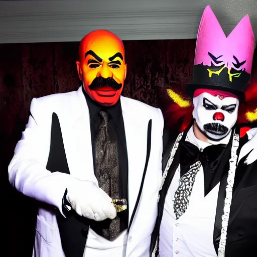 Prompt: Steve Harvey weaing ICP makeup juggalo, a picture taken by insane clown posse