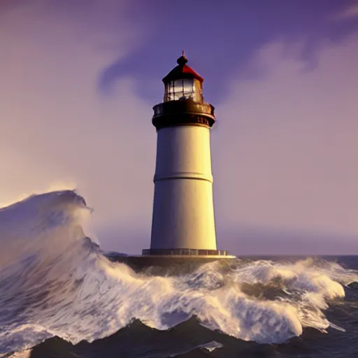 Prompt: Large waves crash into a lighthouse, unreal engine, volumetric lighting, dramatic, realistic, stylized
